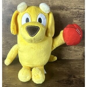 Bluey Friends Lucky with Red Football Season 8" Yellow Puppy Dog Animal Plush